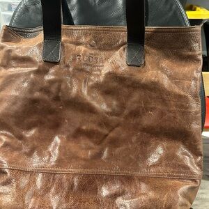 RUDSAK Brown Leather Men's Tote with Dark Handles